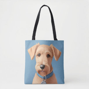 Bolsa Tote Retrato de um Cachorro Fofo Usando uma Coleira Azu