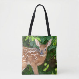 Bolsa Tote Retrato de uma Fawn recém-nascida (veado de cauda