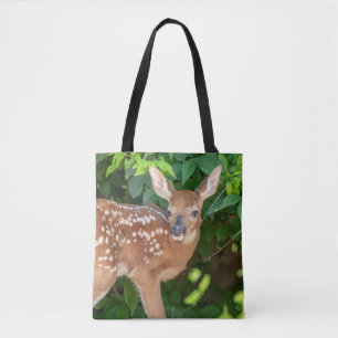 Bolsa Tote Retrato de uma Fawn recém-nascida (veado de cauda