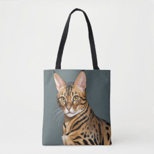 Bolsa Tote Retrato Dinâmico de Gato Bengal com Manchas Distin