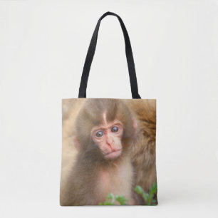Bolsa Tote Retrato do bebê macaco da neve