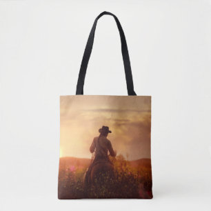 Bolsa Tote Retrato do cowboy ocidental Vintage