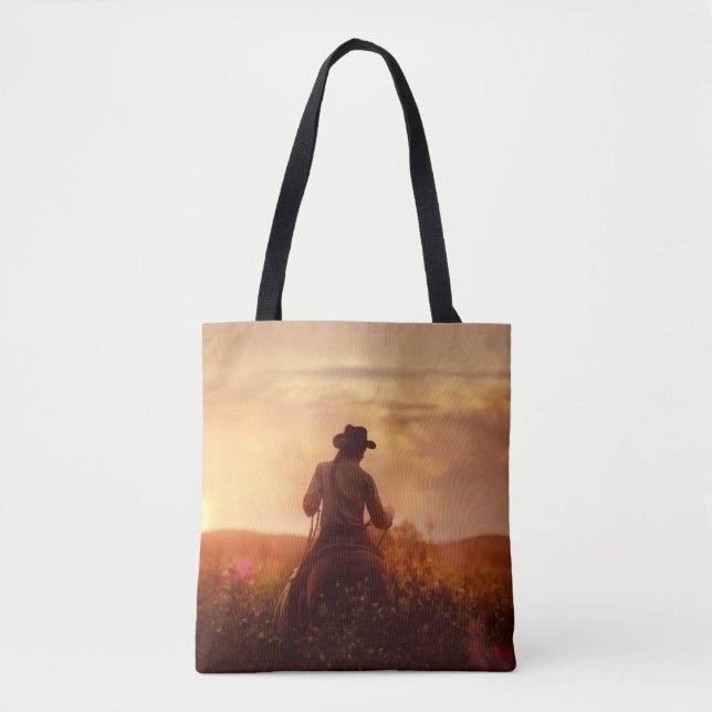 Bolsa Tote Retrato do cowboy ocidental Vintage (Frente)
