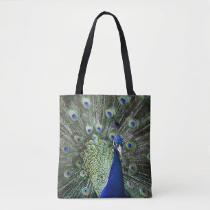 Bolsa Tote Retrato do pavão com penas para fora
