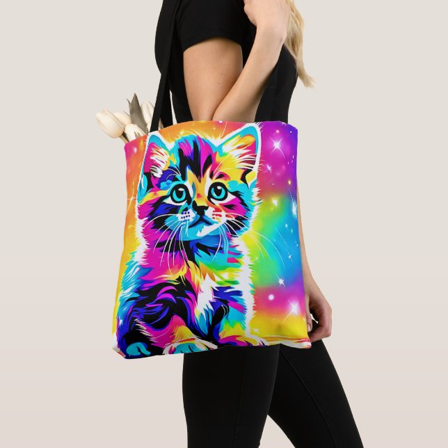 Bolsa Tote Retrato do Rainbow Kitten (Close Up)