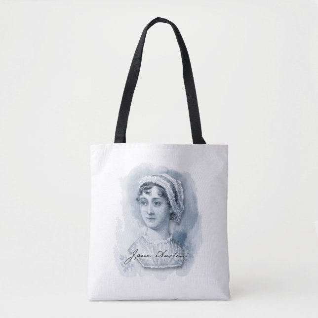 Bolsa Tote Retrato e assinatura de Jane Austen (Frente)