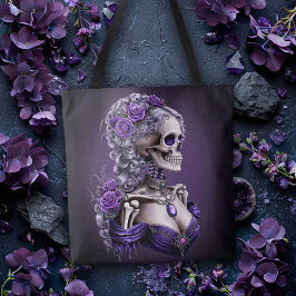 Bolsa Tote Retrato em Estilo Cameo de Esqueleto Feminino