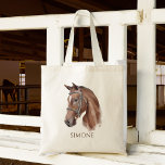 Bolsa Tote Retrato equestre equestre personalizado<br><div class="desc">Retrato equestre,  cowgirl equestre,  nome personalizado tote bag,  presente para amantes de cavalos,  presente para raparigas</div>