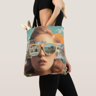 Bolsa Tote Retrato feminino surrealista com óculos de sol ret