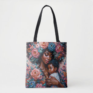 Bolsa Tote Retrato Floral Preto Mãe e Criança