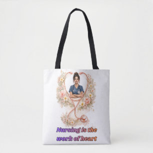Bolsa Tote Retrato Personalizado de Enfermeira Floral   Enfer