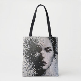Bolsa Tote Retrato pixelizado em tons de cinza poéticos