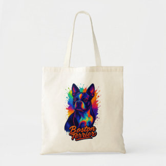 Bolsa Tote Retrato Pop Art Colorido do Boston Terrier