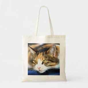 Bolsa Tote Retrato Realista de Pet Realista do Calico Olhado 