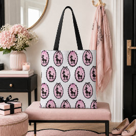 Bolsa Tote Retrato Rosa e Branco de Poodle Bonito