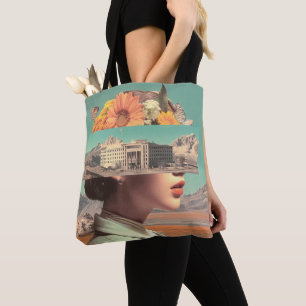 Bolsa Tote Retrato Surrealista com Paisagem Arquitetônica
