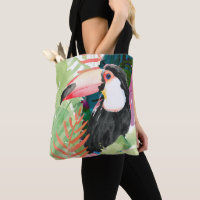 Retrato tucano com folhas tropicais