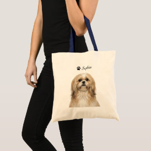 Bolsa Tote Retratos Personalizados de Shih Tzu em Bolsas de C