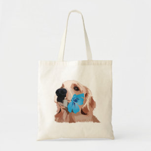 Bolsa Tote Retriever de Ouro com uma flor azul