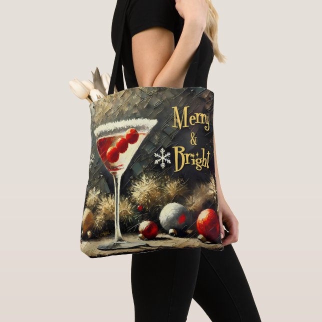 Bolsa Tote Retro 50s Cranberry Triplo Martini de Natal (Close Up)
