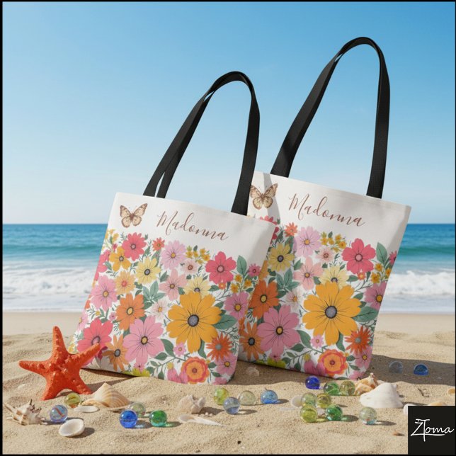 Bolsa Tote Retro 70s Floral Groovy Daisy Backdrop (Criador carregado)