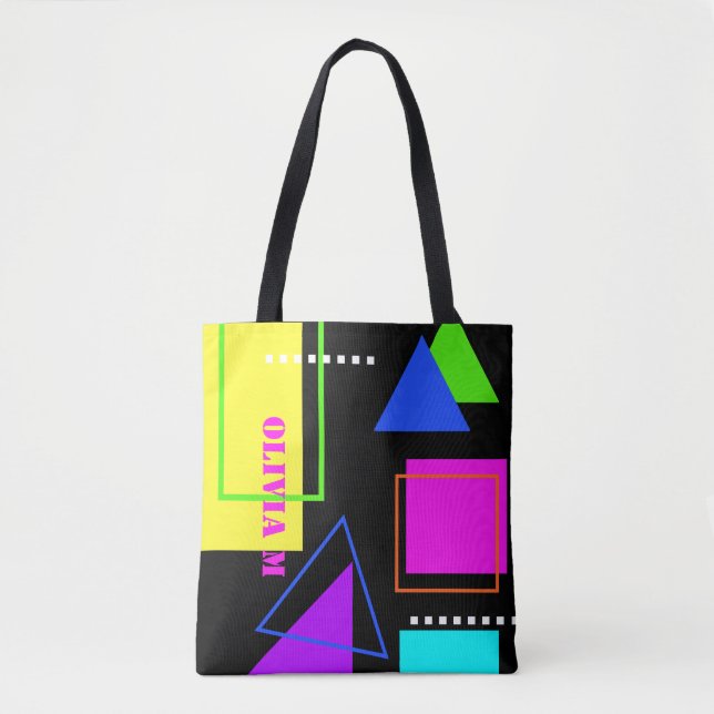 Bolsa Tote RETRO 80s FASHION NEON FLUORO BOLD GEOMETRIC IMPRE (Frente)