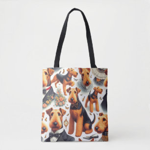Bolsa Tote Retro Airedale Terrier sem costura