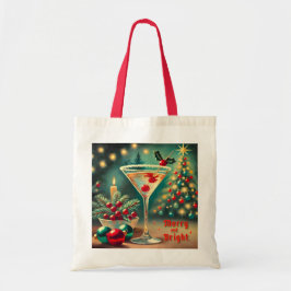 Bolsa Tote Retro Anos 50 Coquetel Martini de Natal Alegre e R