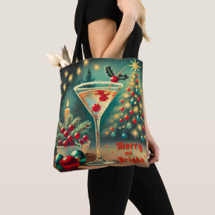 Bolsa Tote Retro Anos 50 Coquetel Martini de Natal Alegre e R