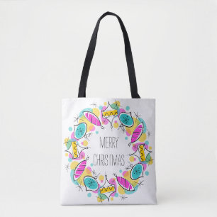 Bolsa Tote Retro Árvores Baleares Circular Turquesa de Natal