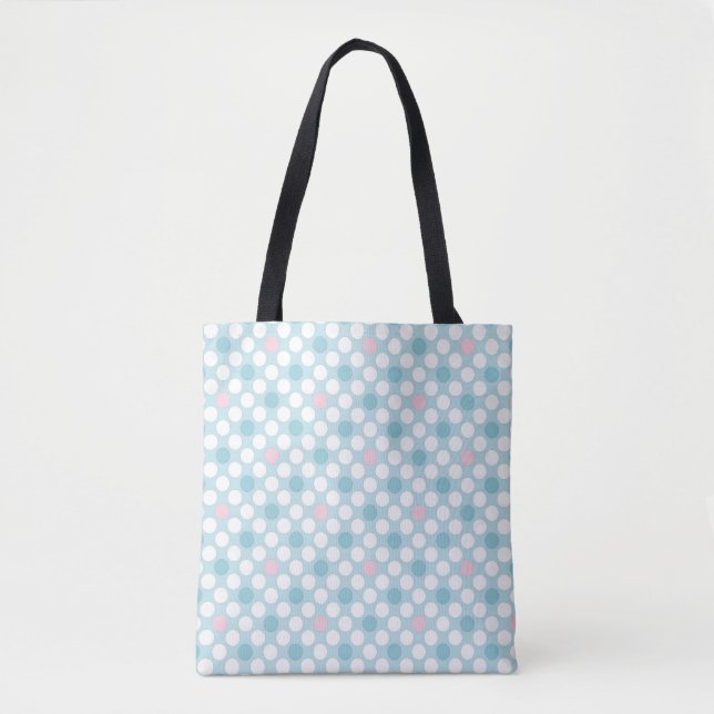 Bolsa Tote Retro azul-rosa branco do Bolinhas (Frente)