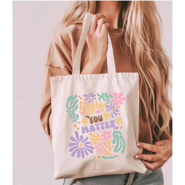 Bolsa Tote Retro Boho Floral Você Importa Saúde Mental (Criador carregado)