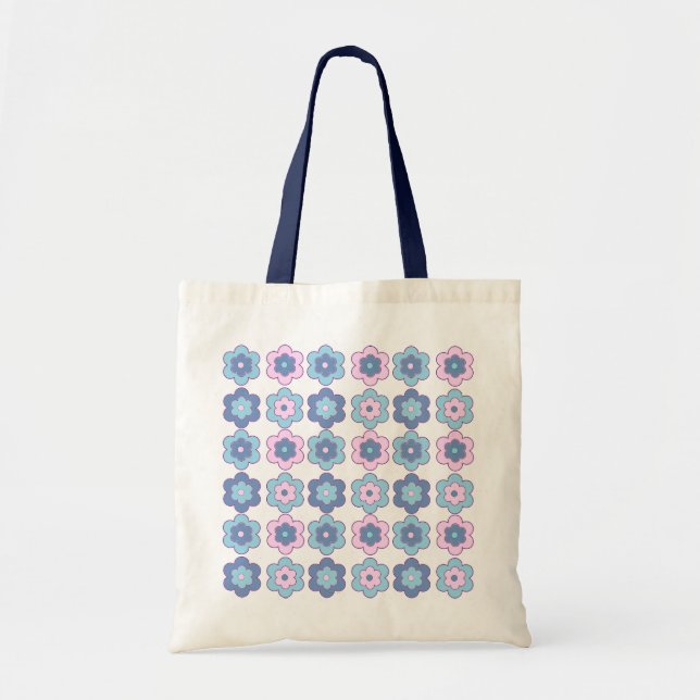 Bolsa Tote Retro Bubble Flowers (Pink and Blue) Pattern (Frente)