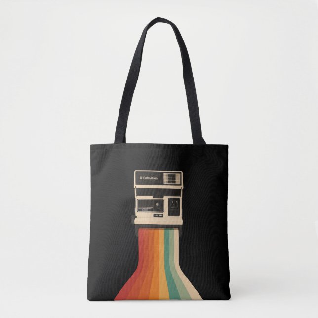 Bolsa Tote Retro Camera with Rainbow Print (Frente)