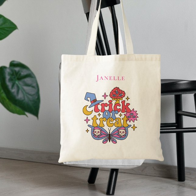 Bolsa Tote Retro Caprichoso Doce ou Travessura Halloween  (Criador carregado)