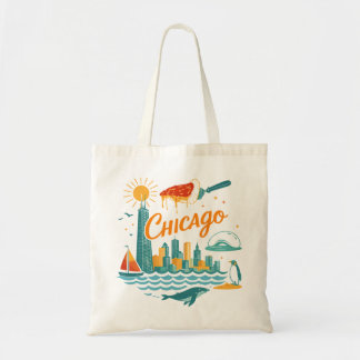 Bolsa Tote Retro Chicago Skyline Illustration