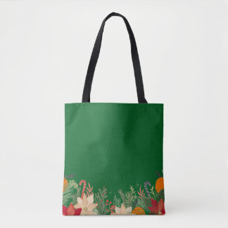 Bolsa Tote Retro Christmas floral pattern in green