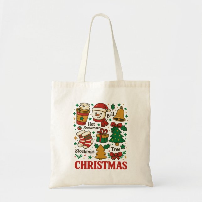 Bolsa Tote Retro Christmas Xmas Doodles (Frente)