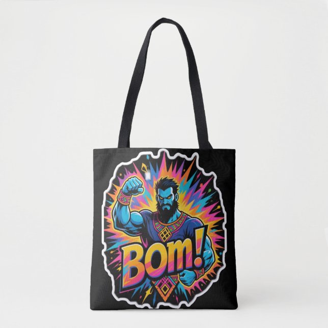 Bolsa Tote Retro comic explosion muscular superhero.BOM!Power (Frente)