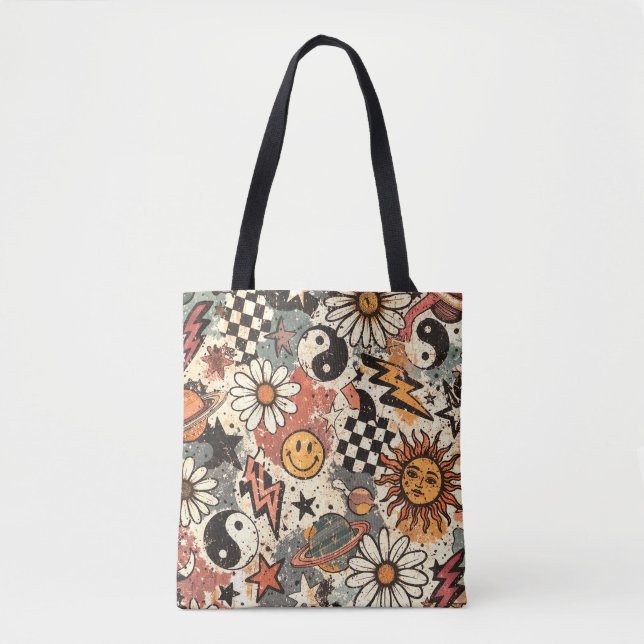 Bolsa Tote Retro Cosmic Grunge: 90s Nostalgia Seamless Patter (Frente)