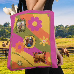 Bolsa Tote Retro Daisy 3 Photo Horse Pet Collage and Name