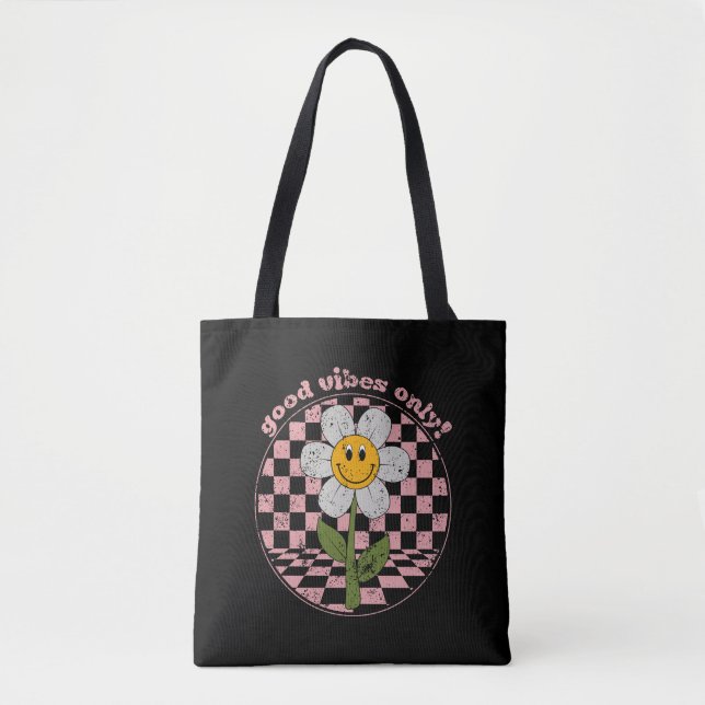 Bolsa Tote Retro Daisy dos anos 70 | Apenas boas vibrações (Frente)