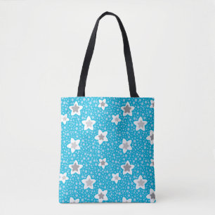Bolsa Tote Retro de bolinhas azul pesado com estrelas