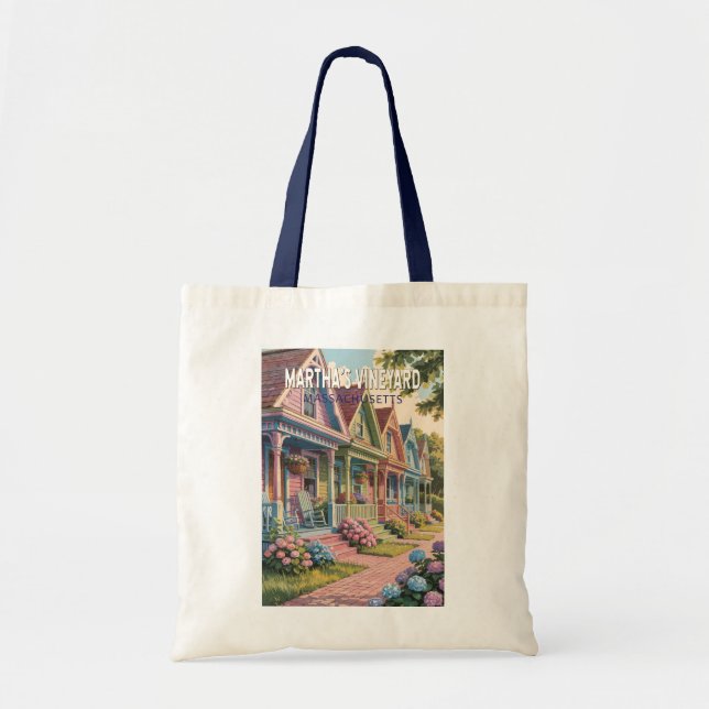 Bolsa Tote Retro de Ilustração de Massachusetts do Vineyard d (Frente)