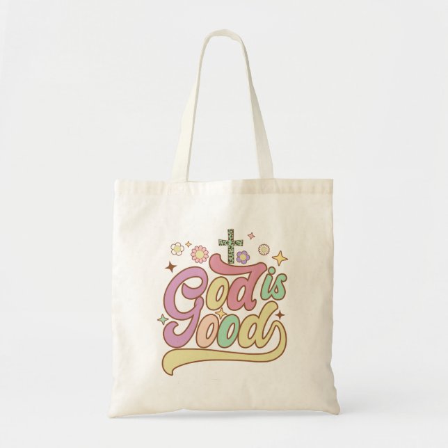 Bolsa Tote Retro Deus é um bom Saco de Tota Religioso (Frente)