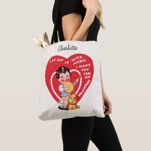 Bolsa Tote Retro Dia dos Namorados, Música de Rapaz Antiga Ba
