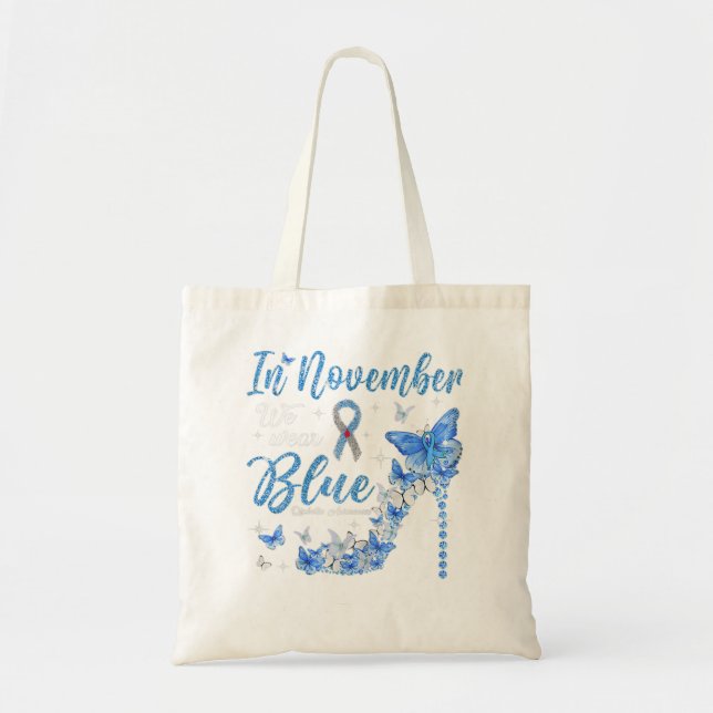 Bolsa Tote Retro Em Novembro Vestimos Consciência da Diabetes (Frente)