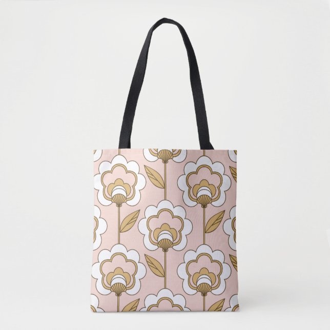 Bolsa Tote Retro-floral: padrão de vinheta sem costura. (Frente)