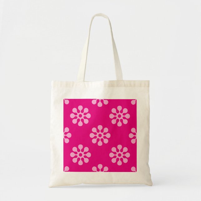 Bolsa Tote Retro Flores sem costura padrão branco transparent (Frente)
