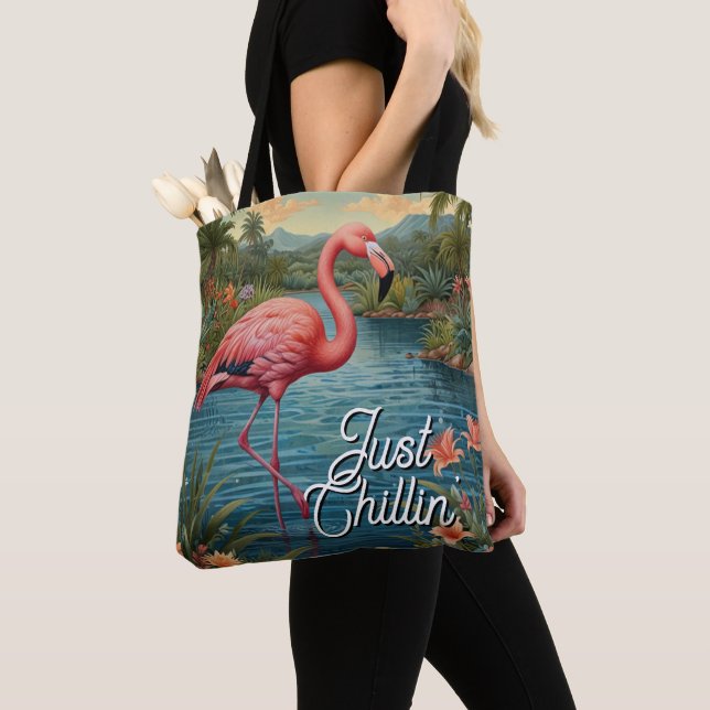 Bolsa Tote Retro fofo flamingo rosa paraíso tropical   (Close Up)